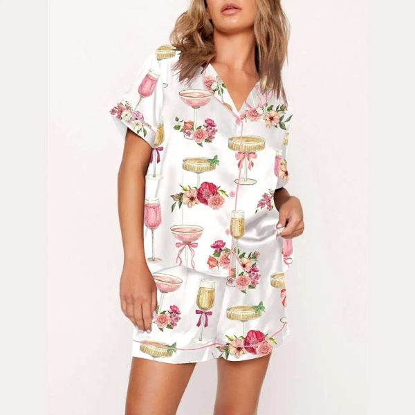 Valentine Petals And Prosecco Watercolor Pajama Set