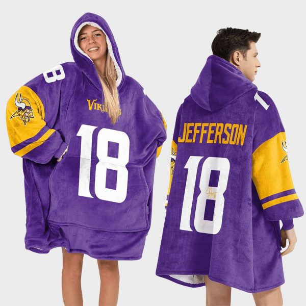 Vikings Jefferson 18 Football Unisex Blanket Hoodie