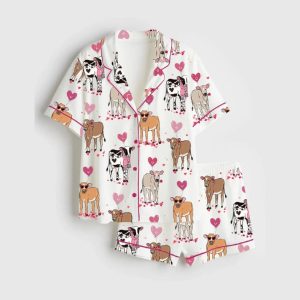 Highland Cow Western Valentines Day Satin Pajama Set