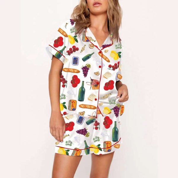 Wine Food Print Pajama Set