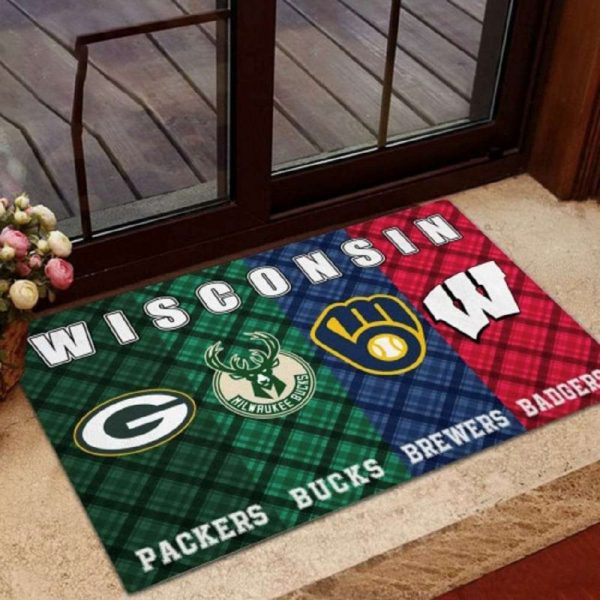 Wisconsin Sport Teams Packers Bucks Brewers Badgers Doormat