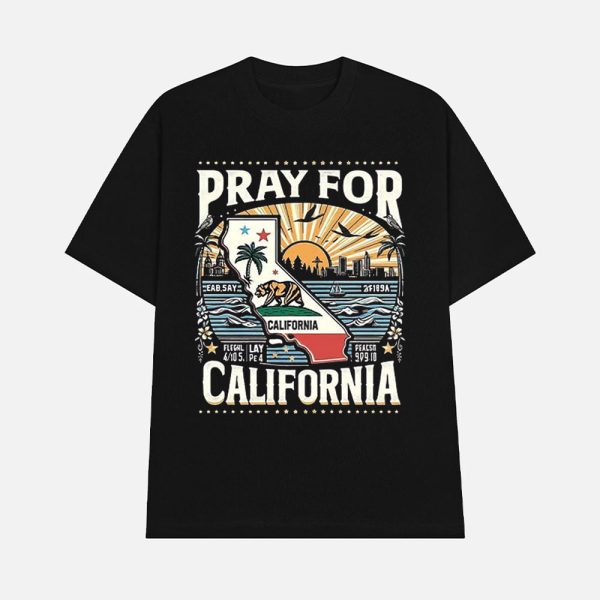 Womens Pray For California Printed V-Neck T-Shirt