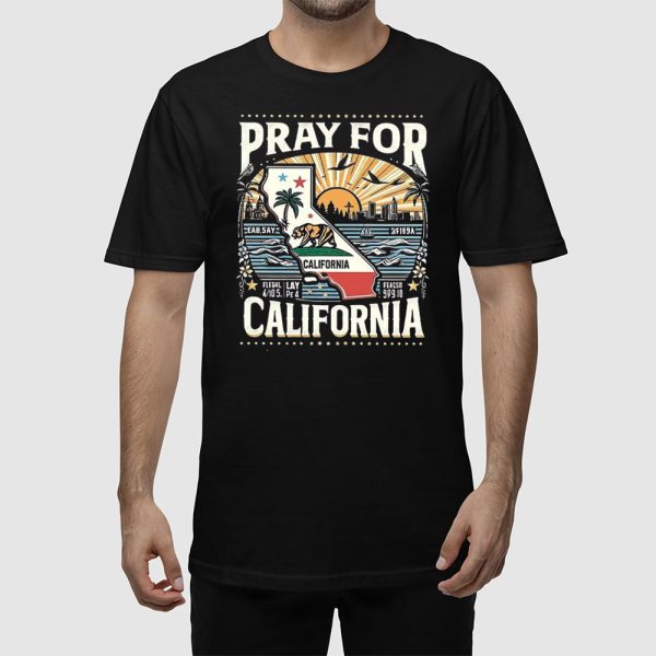 Womens Pray For California Printed V-Neck T-Shirt