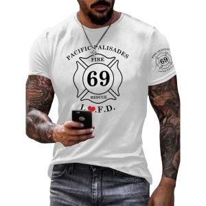 Mens Retro LAFD Fire Station 69 Pacific Palisades Print T Shirt 3