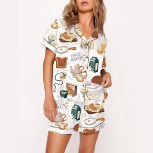 Good Morning Breakfast Kitchen Food Bread Art Print Pajama Set1