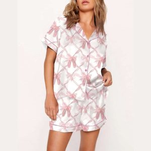 Pink Bow Print Pajama Set1