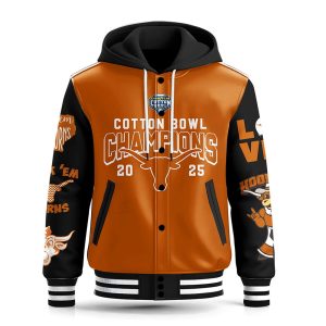 Longhorn Cotton Bowl Champions 2025 Hooded Baseball Jacket 2