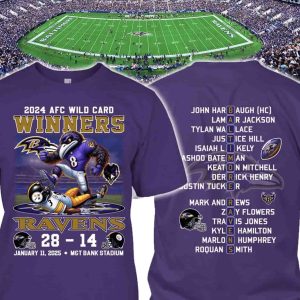 2024 AFC Wild Card Winners Ravens 28 14 Steelers Shirt 1