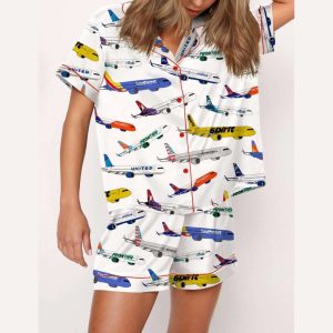 Airline Aircraft Satin Pajama Set For Women2