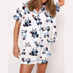 Funny Panda Volleyball Art Print Pajama Set