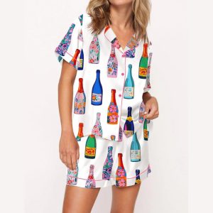 Floral Champagne Bottle Pajama Set