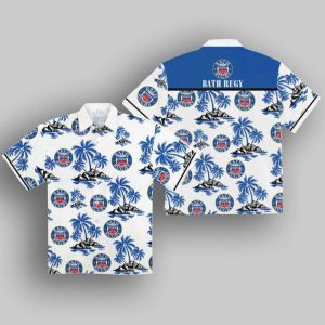 Bath Rugby Premiership Rugby Tropical Tree Custom Name Hawaiian Shirt