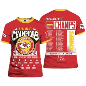 Chiefs AFC West 9 Straight Division Titles Champions 3D Shirt