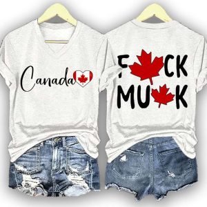 V neck Retro Love Canada Fuck Musk Print T Shirt2