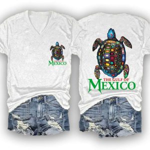 Womens The Gulf Of Mexico Sea Turtle V Neck Tee