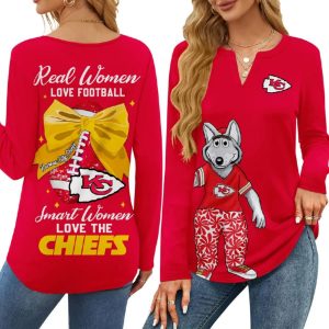 Real Women Love Football Smart Women Love The Chiefs V neck Long Sleeve Shirt