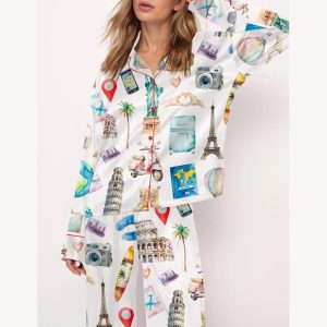 Travel Lover Satin Pajama Set