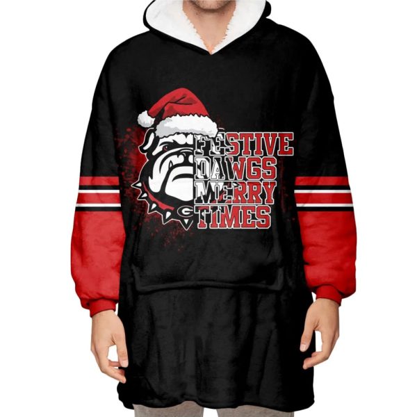 Bulldogs Festive Dawgs Merry Times 2024 SEC Champions Blanket Hoodie