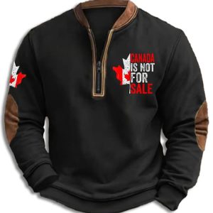 Canada Is Not For Sale Print Zipper Collar Sweatshirt