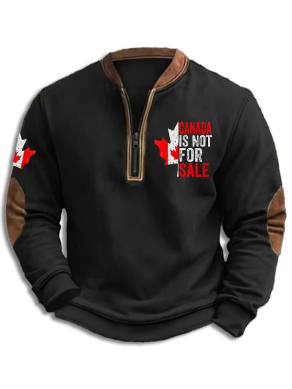 Canada Is Not For Sale Print Zipper Collar Sweatshirt