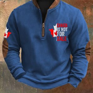 Canada Is Not For Sale Print Zipper Collar Sweatshirt1