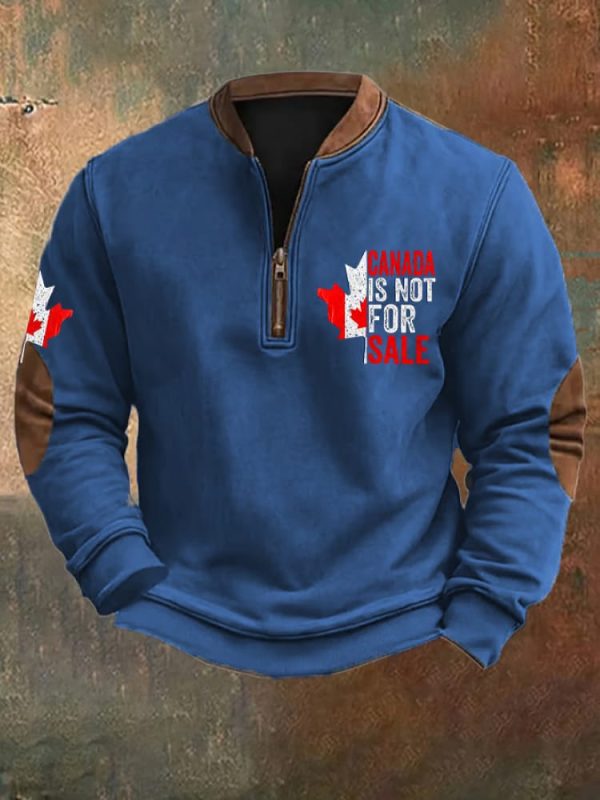 Canada Is Not For Sale Print Zipper Collar Sweatshirt