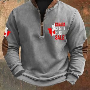 Canada Is Not For Sale Print Zipper Collar Sweatshirt2
