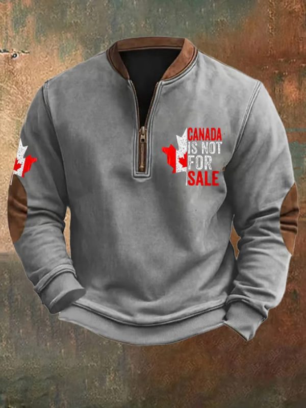 Canada Is Not For Sale Print Zipper Collar Sweatshirt