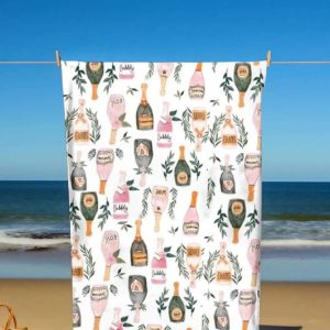 Champagne And Wine Bottles Beach Towel1