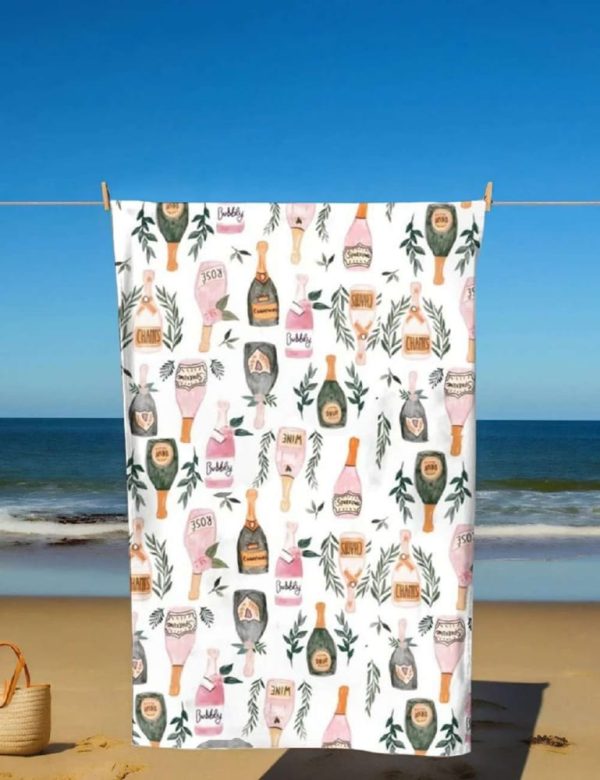 Champagne And Wine Bottles Beach Towel