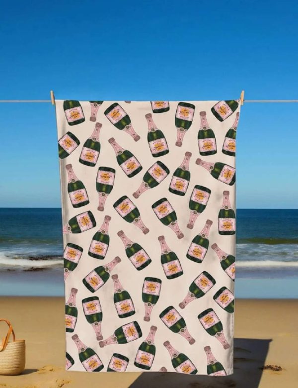 Champagne Drinking Bottle Beach Towel