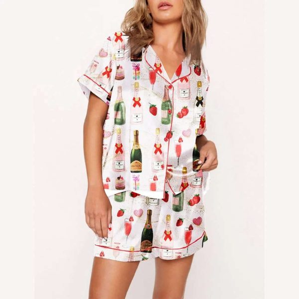 Champagne Strawberries Macarons Pajama Set