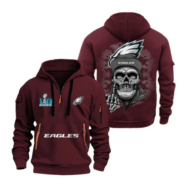 Champion Super Bowl LIX Eagles Skull Quarter Zip Hoodie