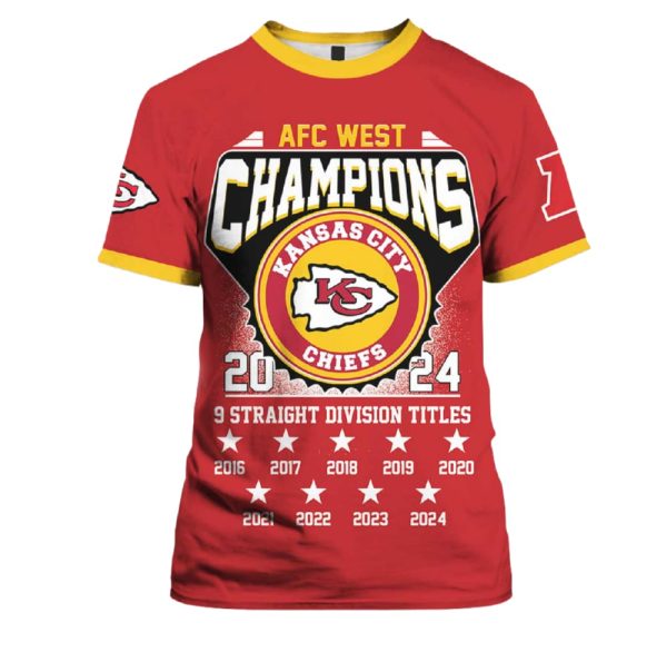 Chiefs AFC West 9 Straight Division Titles Champions 3D Shirt