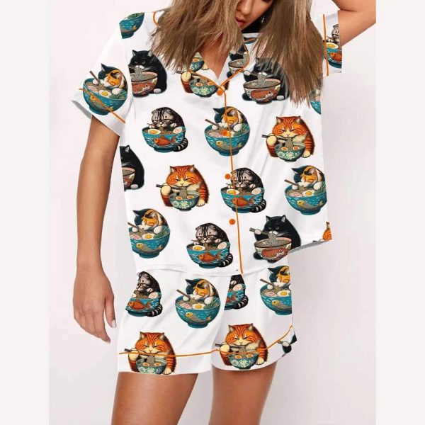 Chonky Black Cat Ramen Japanese Noodles Pajama Set