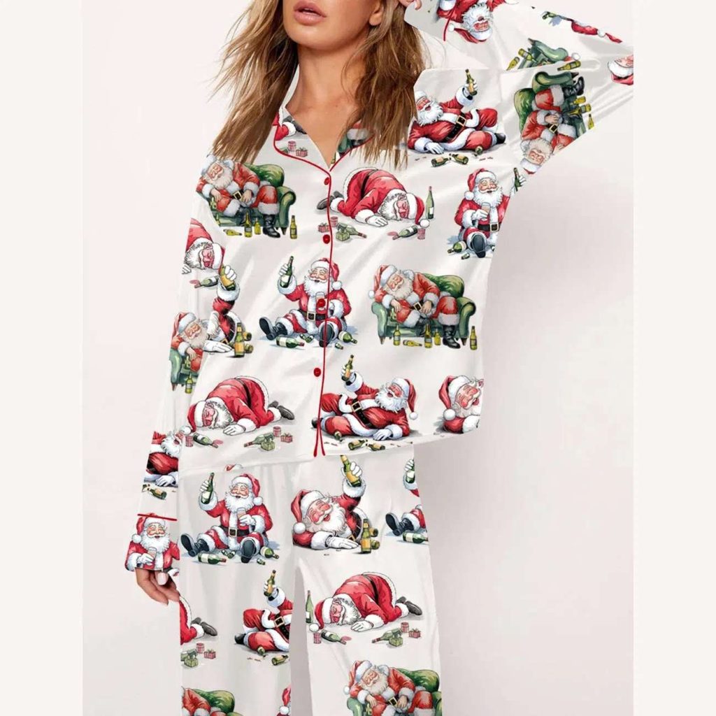 Christmas Santa Drink Champagne Pajama Set