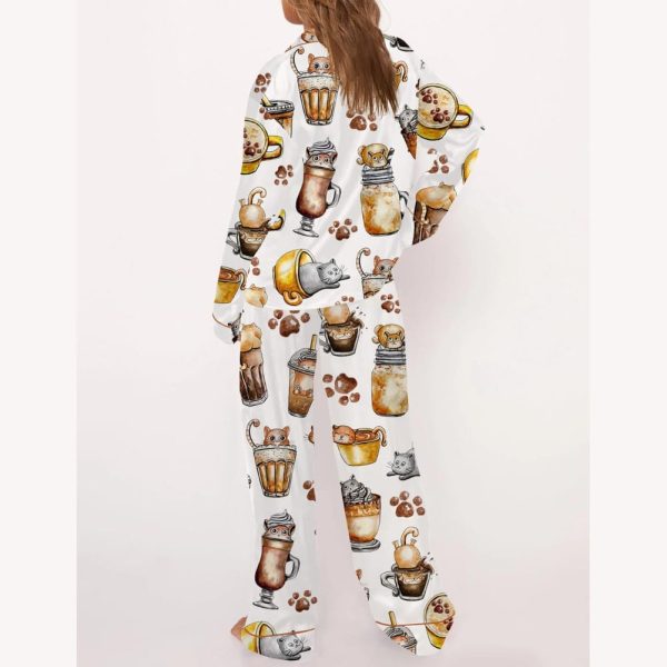 Coffee And Cats Satin Pajama Set