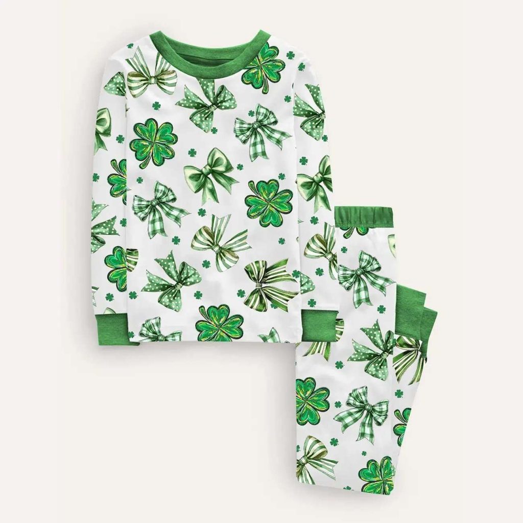 Coquette St. Patrick's Day Shamrock Bow Pajama Set