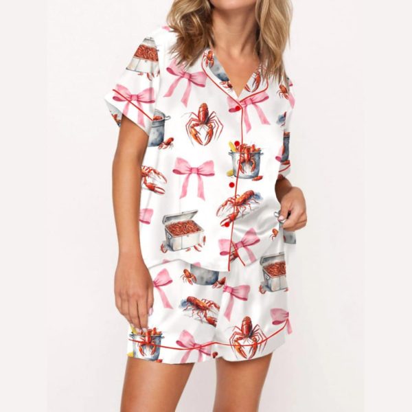 Crawfish Coquette Satin Pajama Set