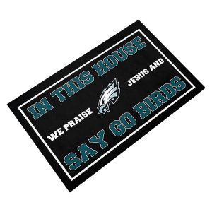 Eagles In This House We Praise Jesus And Say Go Birds Doormat1