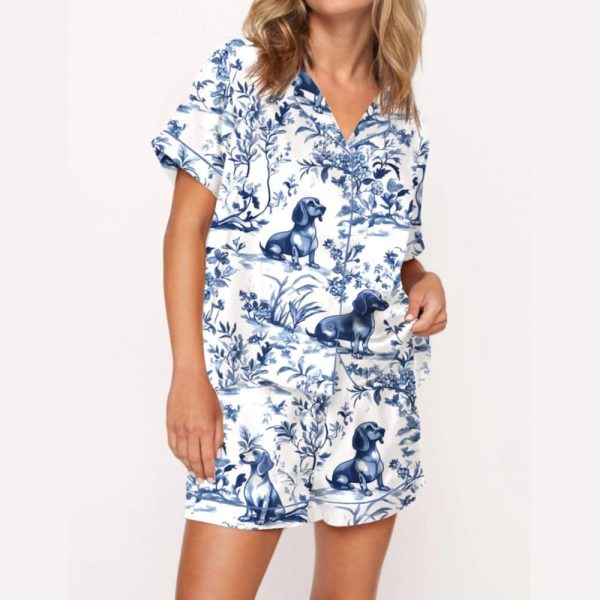 Dachshund Blue Satin Pajama Set