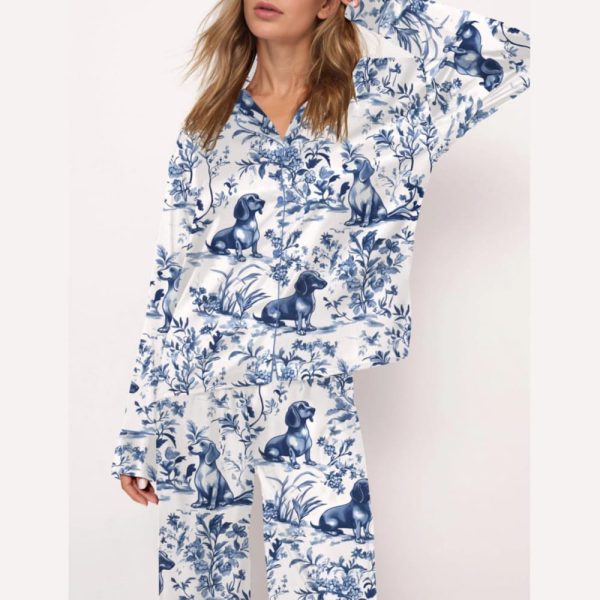 Dachshund Blue Satin Pajama Set