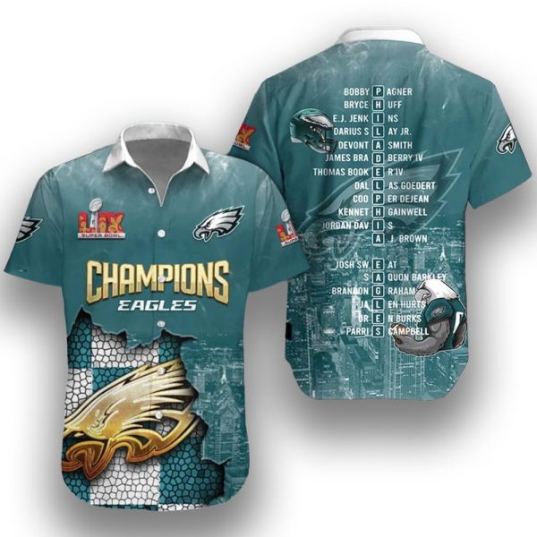 Eagles Super Bowl LIX Champions 3D Hawaiian Shirt