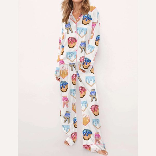 Ice Cream Baseball Satin Pajama Set