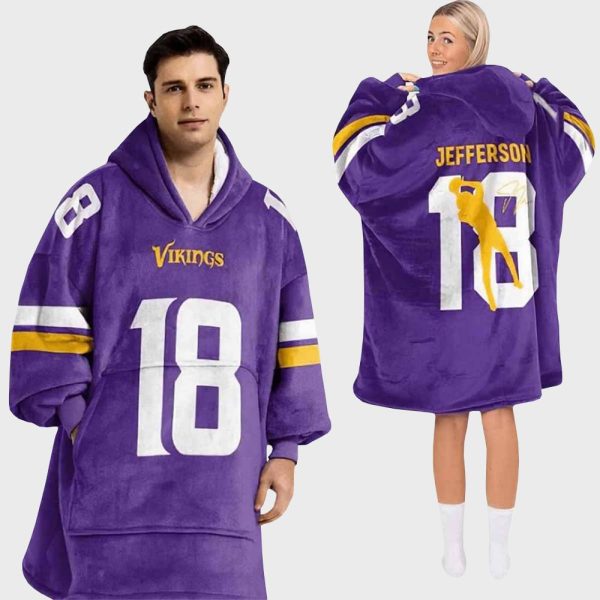 Jefferson 18 Vikings Football Unisex Blanket Hoodie