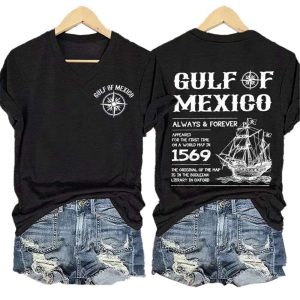 Womens Gulf Of Mexico Printed V Neck T Shirt