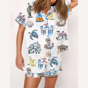 Greece Watercolor Summer Travel Pajama Set2