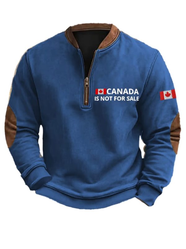 Mens Canada Is Not For Sale Print Zipper Collar Sweatshirt