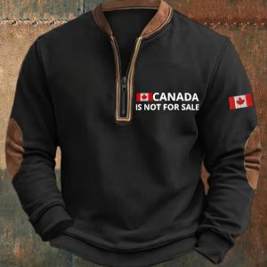 Mens Canada Is Not For Sale Print Zipper Collar Sweatshirt1