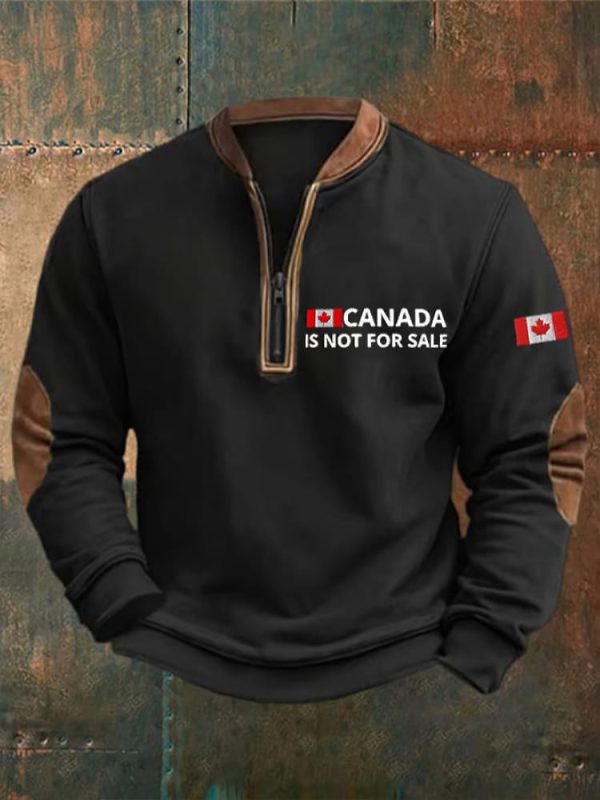 Mens Canada Is Not For Sale Print Zipper Collar Sweatshirt